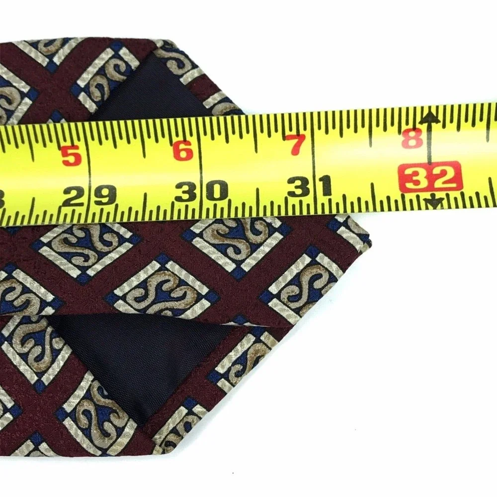 Jos. A. Bank Premier Collection Tie 100% Silk Maroon Red Blue Beige Necktie 63